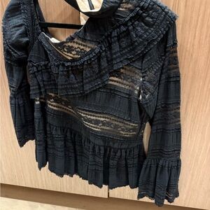 Parker Black Lace Ruffle Blouse